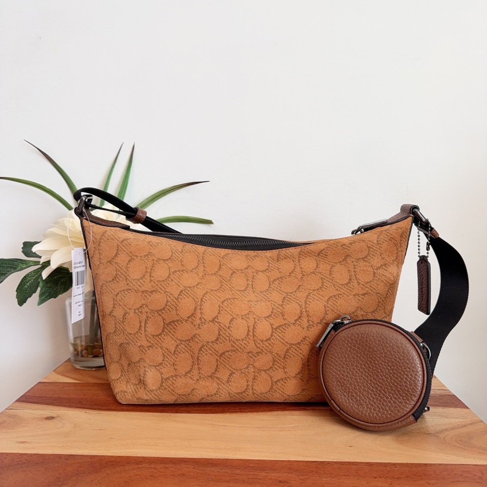 NWT Coach Small Finn Crossbody Bag With Pouch In Signature Suede